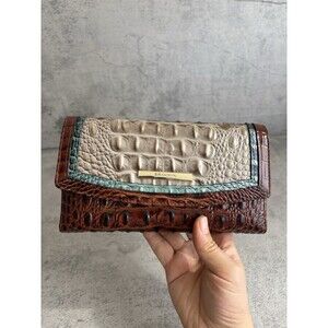 NWOT Brahmin Moonscape Portia Modern Checkbook Wallet Crocodile Embossed Leather